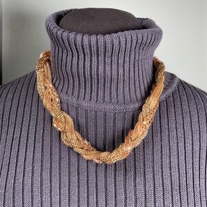 Gold Tone Statement Necklace Twist Rope Chain Layered Texture